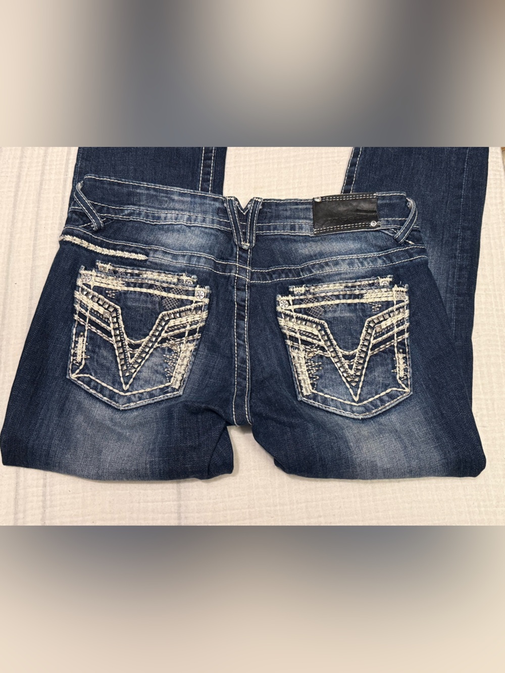Vigoss Y2K Studded Denim The Dublin Capri Low Rise Contrast Stitch Size 28 - Picture 4 of 8